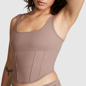 Victoria's Secret PINK | The Cinched Unlined Corset Top Sz S-DD Iced Coffee